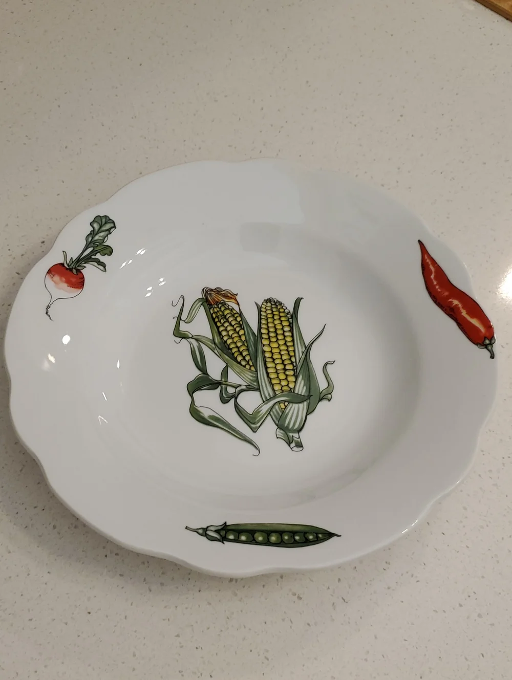 BIA Cordon Bleu Veggie Scalloped Porcelain Soup Dish Corn on Cob